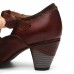 Genuine Leather Hook & Loop Comfy Retro Brown T-strap Heels