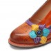 Genuine Leather Hook & Loop Floral Embellished Comfy Mary Jane Heels