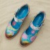  Genuine Leather Hook & Loop Leaf Painted Comfy Mary Jane Heels