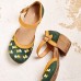 LOSTISY Women Embroidery Round Toe Ankle Strap Comfy Casual Heels Pumps