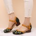 LOSTISY Women Embroidery Round Toe Ankle Strap Comfy Casual Heels Pumps