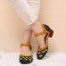 LOSTISY Women Embroidery Round Toe Ankle Strap Comfy Casual Heels Pumps