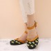 LOSTISY Women Embroidery Round Toe Ankle Strap Comfy Casual Heels Pumps