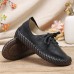  Hand Stitching Solid Color Cow Leather Comfy Round Toe Soft Casual Flats