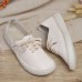  Hand Stitching Solid Color Cow Leather Comfy Round Toe Soft Casual Flats