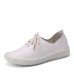  Hand Stitching Solid Color Cow Leather Comfy Round Toe Soft Casual Flats