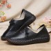  Hand Stitching Solid Color Cow Leather Comfy Round Toe Soft Casual Flats