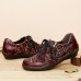 Handmade Leather Floral Splicing Stitching Side Zipper Lace-up Flat Shoes