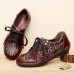 Handmade Leather Floral Splicing Stitching Side Zipper Lace-up Flat Shoes