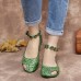 Retro Hollow Tie-dyed Ankle Flowers Buckle Strap Comfy Soft Flat Shoes