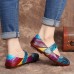 Retro Leather Splicing Floral Soft Sole Hook Loop Ankle Strap Flat Shoes