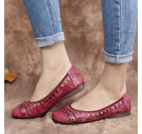 Tie-dyed Handmade Leather Cutout  Comfy Soft Sole Slip On Flat Shoes