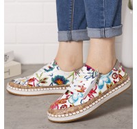 Women Folkways Printing Comfy Non Slip Casual Chunky Flats Shoes