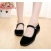 Womens Chinese Style Solid Color Cotton Sole Buckle Casual Flats