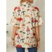 Casual Mushroom Print Lapel Collar Half Sleeve Button Blouse For Women