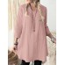 Casual Plain V-neck 3/4 Sleeve Women Solid Cotton Blouse