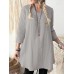 Casual Plain V-neck 3/4 Sleeve Women Solid Cotton Blouse