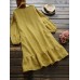 Casual Women Cotton Solid Color Long Sleeve Round Neck Side Pockets Dress