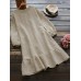 Casual Women Cotton Solid Color Long Sleeve Round Neck Side Pockets Dress