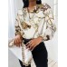 Chain Print Cowl Neck Puff Long Sleeve Women Blouse