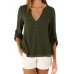 Chiffon Buttons V-Neck Irregular Hem Adjustable Sleeves Solid Causal Blouse