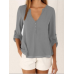 Chiffon Buttons V-Neck Irregular Hem Adjustable Sleeves Solid Causal Blouse