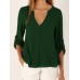 Chiffon Buttons V-Neck Irregular Hem Adjustable Sleeves Solid Causal Blouse