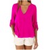 Chiffon Buttons V-Neck Irregular Hem Adjustable Sleeves Solid Causal Blouse