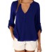 Chiffon Buttons V-Neck Irregular Hem Adjustable Sleeves Solid Causal Blouse