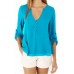 Chiffon Buttons V-Neck Irregular Hem Adjustable Sleeves Solid Causal Blouse