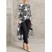 Geometric Printed Irregular Hem O-neck Casual Long Sleeve Blouse For Women