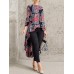 Geometric Printed Irregular Hem O-neck Casual Long Sleeve Blouse For Women