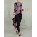 Geometric Printed Irregular Hem O-neck Casual Long Sleeve Blouse For Women