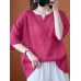 Women 100% Cotton Solid O-Neck Loose Raglan Sleeve Loose Blouse