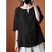 Women 100% Cotton Solid O-Neck Loose Raglan Sleeve Loose Blouse