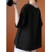 Women 100% Cotton Solid O-Neck Loose Raglan Sleeve Loose Blouse