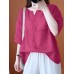 Women 100% Cotton Solid O-Neck Loose Raglan Sleeve Loose Blouse