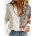 Women Cute Cartoon Cat Print Lapel Collar Button Up Long Sleeve Shirts