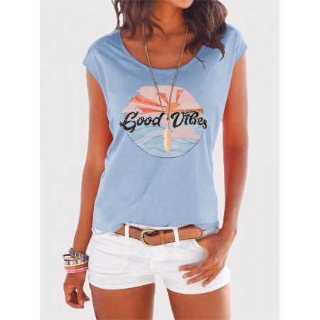 Women Daily Casual Print Short Sleeve T-shirts Wild Blouse