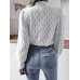 Women Lace Flower O-Neck Solid Color Long Sleeve Zipper Casual Shirts