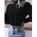 Women Lace Flower O-Neck Solid Color Long Sleeve Zipper Casual Shirts