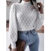 Women Lace Flower O-Neck Solid Color Long Sleeve Zipper Casual Shirts