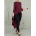 Women Long Sleeve Crew Neck High Low Hem Solid Blouse