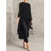 Women Long Sleeve Crew Neck High Low Hem Solid Blouse