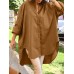 Women Loose Buttons Solid Long Sleeve Lapel Collar Irregular Casual Shirts