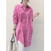 Women Plaid Side Fork Buttons Full Sleeve Loose Cutting Lapel Shirt