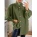 Women Pleated Puff Sleeve Solid Color Buttons Loose Casual Shirts