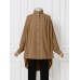 Women Pleated Puff Sleeve Solid Color Buttons Loose Casual Shirts