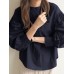 Women Puff Sleeve Solid Color Elastic Waist Buttons Lapel Three Quarter Sleeve Blouses