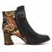 Ankle Buckle Strap Decor Retro Floral Printed Splicing Leather Comfy Chunky Heel Ankle Boots